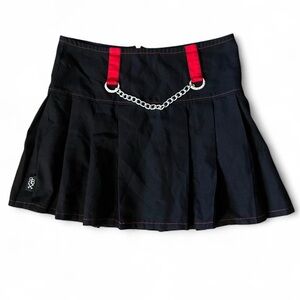 Y2K Royal Bones Black w red trim silver Chain Pleated Mini Skirt, SB1382, M